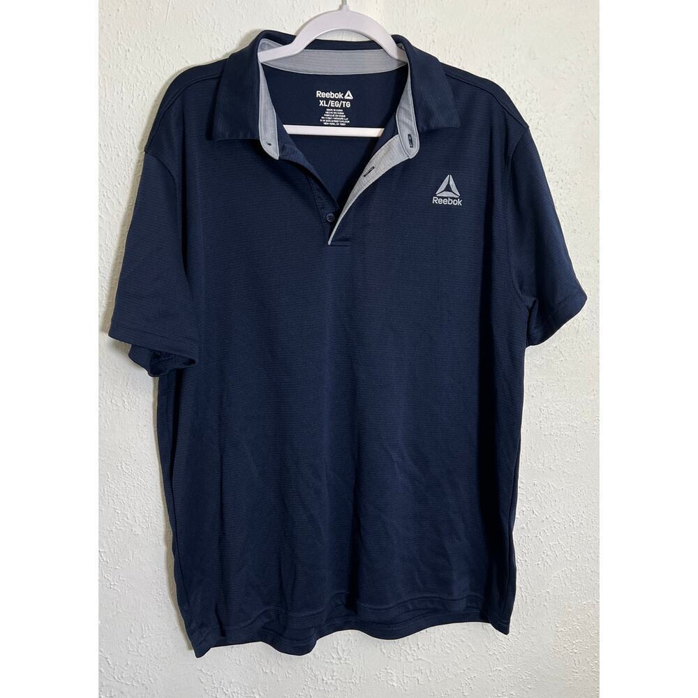 Reebok Performance Ace Polo Shirt Navy Blue Polyester Short Sleeve Men's XL - Picture 3 of 8